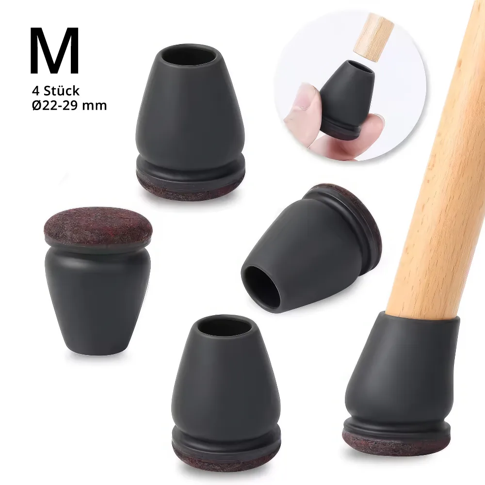 Profi Stuhlbein Silikon Filz Stulpen Rund, 4er-Set, Gr. M, schwarz