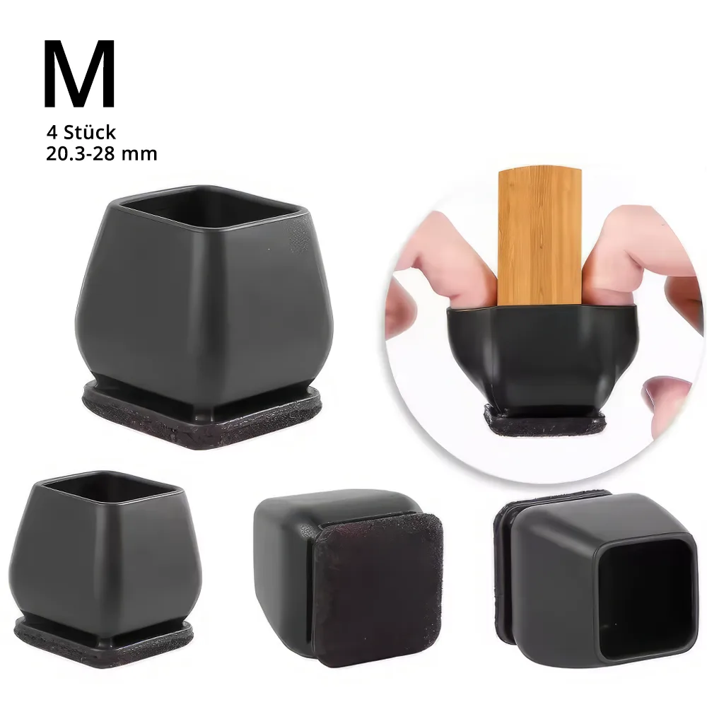 Profi Stuhlbein Silikon Filz Stulpen Quadrat, 4er-Set, Gr. M, schwarz