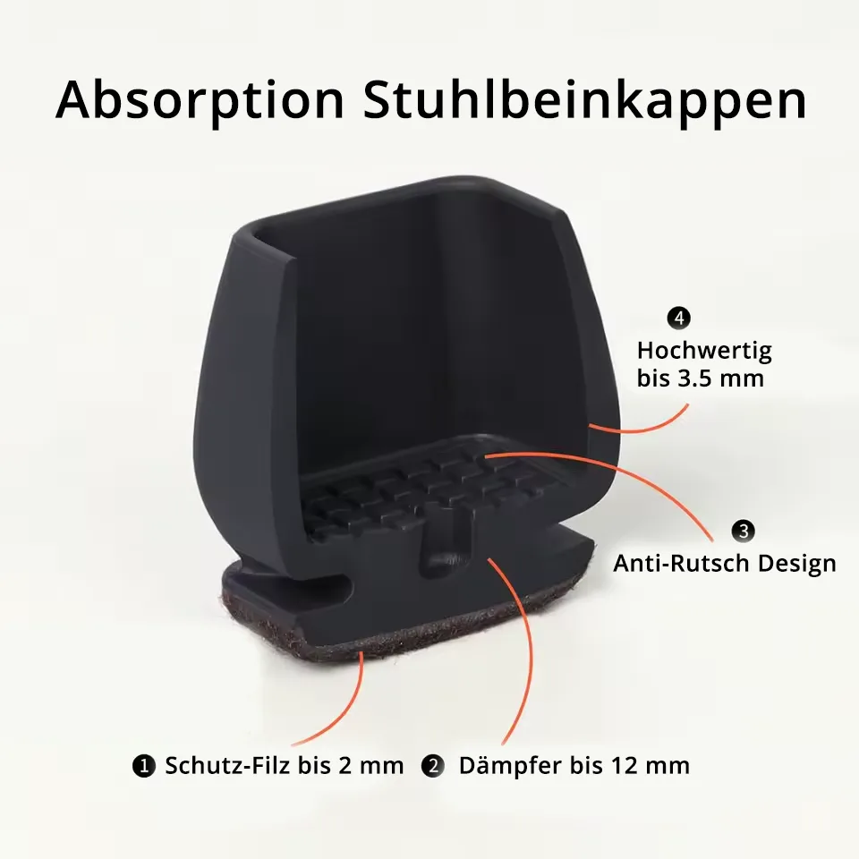 Profi Stuhlbein Silikon Filz Stulpen Quadrat, 4er-Set, Gr. M, schwarz