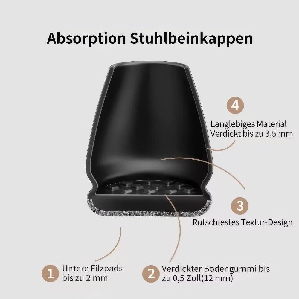 Profi Stuhlbein Silikon Filz Stulpen, 4er-Set, S, schwarz-grau